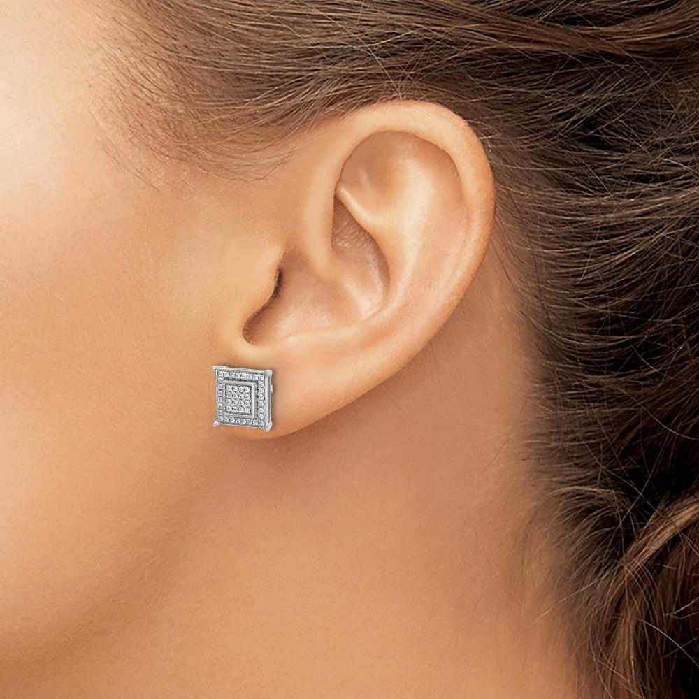 10K White Gold Diamond Small Double Square Bezel Post Earrings - 1.00 Carat Total Diamond Weight by Oro Pregiato