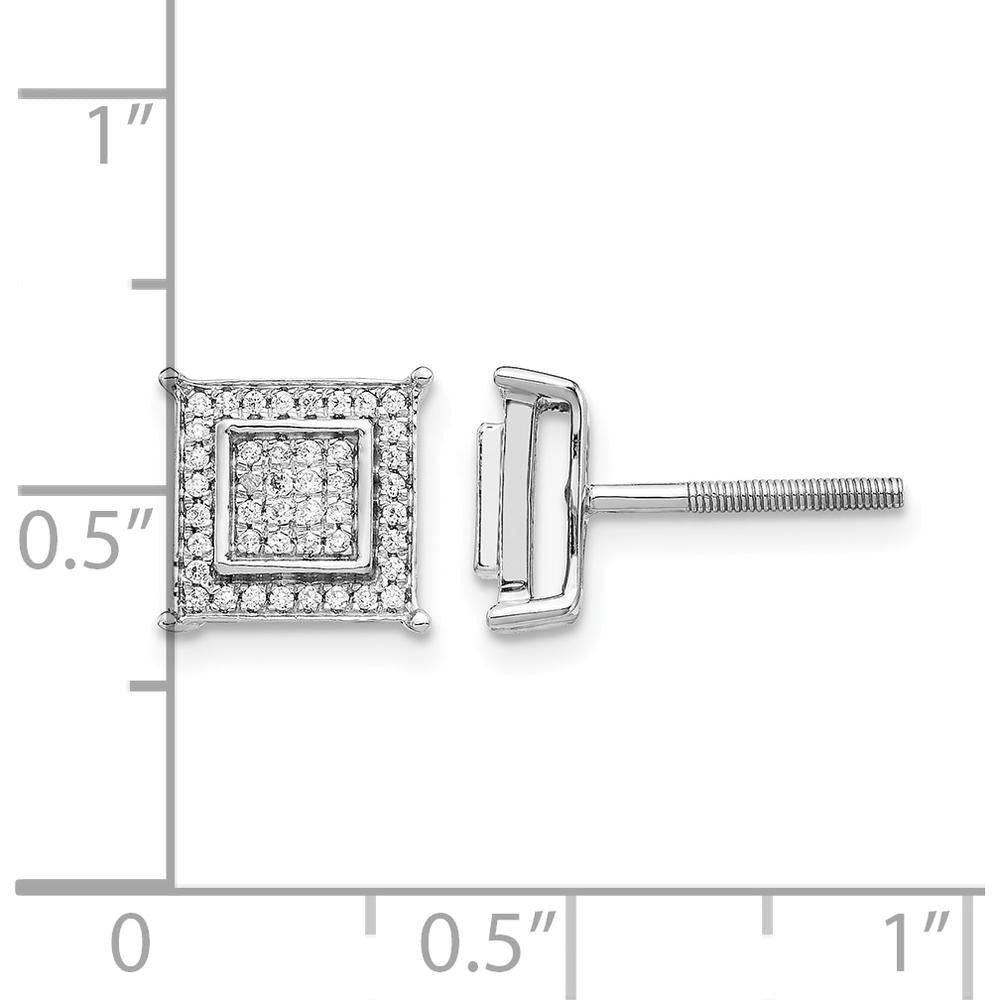 10K White Gold Diamond Small Double Square Bezel Post Earrings - 1.00 Carat Total Diamond Weight by Oro Pregiato