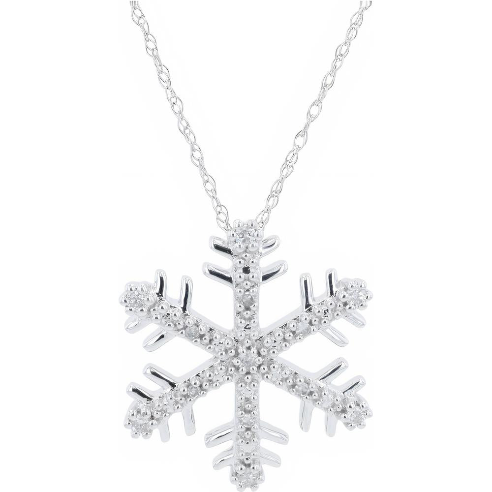 10K White Gold Diamond Snowflake Pendant - 0.10 Carats Total Diamond Weight