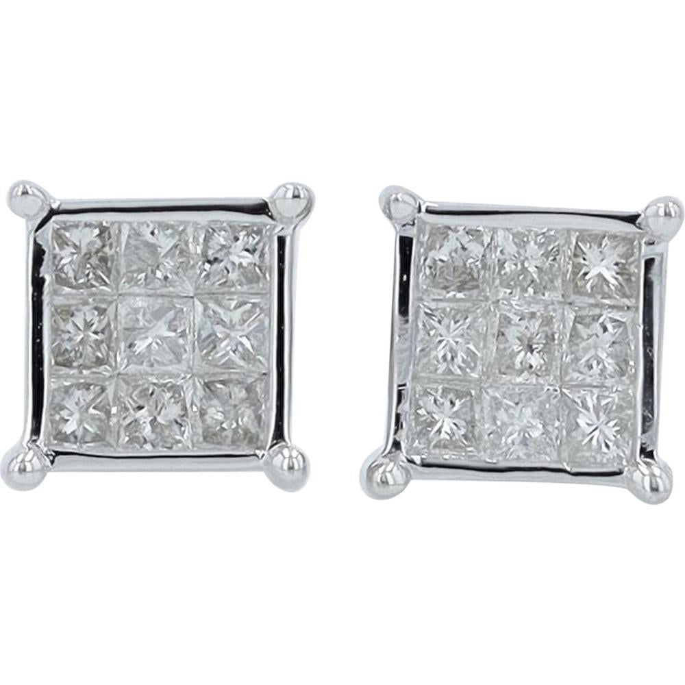 10K White Gold Diamond Square Stud Earrings - 0.25 Carat Total Diamond Weight