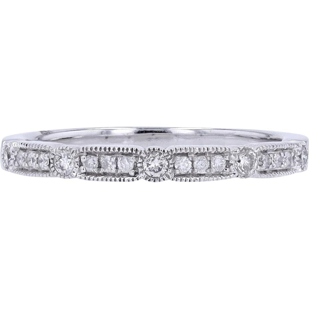 10K White Gold Diamond Stackable Band with Milgrain Detailing - 0.18 Carats Total Diamond Weight