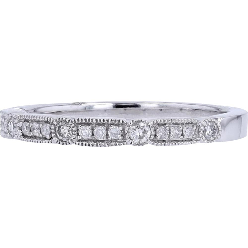 10K White Gold Diamond Stackable Band with Milgrain Detailing - 0.18 Carats Total Diamond Weight