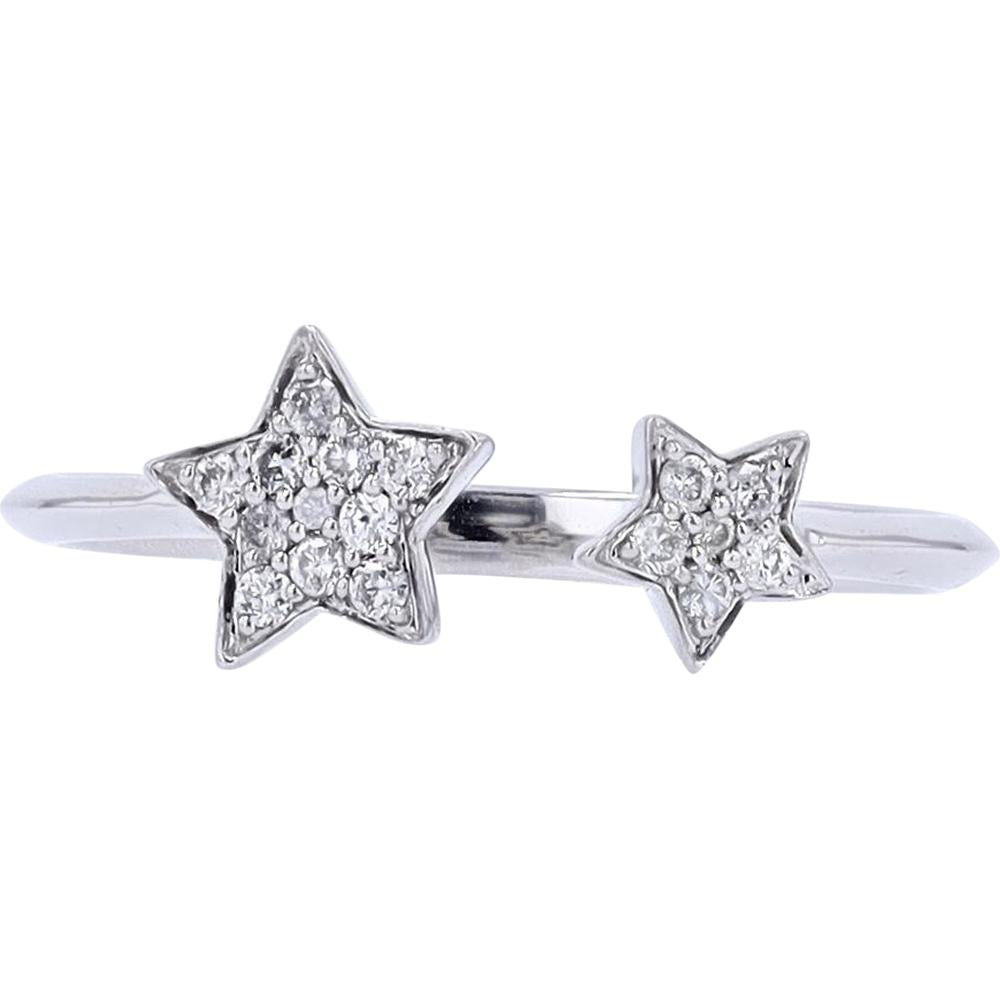10K White Gold Diamond Star Cuff Ring with Pave-Set Diamonds - 0.13 Carats Total Weight
