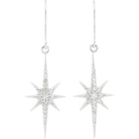 10K White Gold Diamond Star Drop Earrings with Pavé Set Round Diamonds - 0.31 Carat Total Diamond Weight