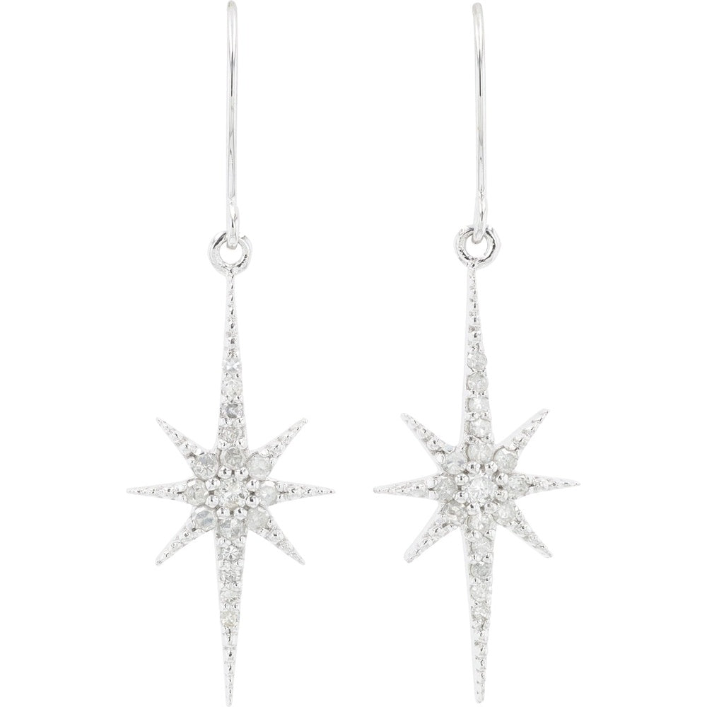 10K White Gold Diamond Star Drop Earrings with Pavé Set Round Diamonds - 0.31 Carat Total Diamond Weight