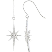 10K White Gold Diamond Star Drop Earrings with Pavé Set Round Diamonds - 0.31 Carat Total Diamond Weight