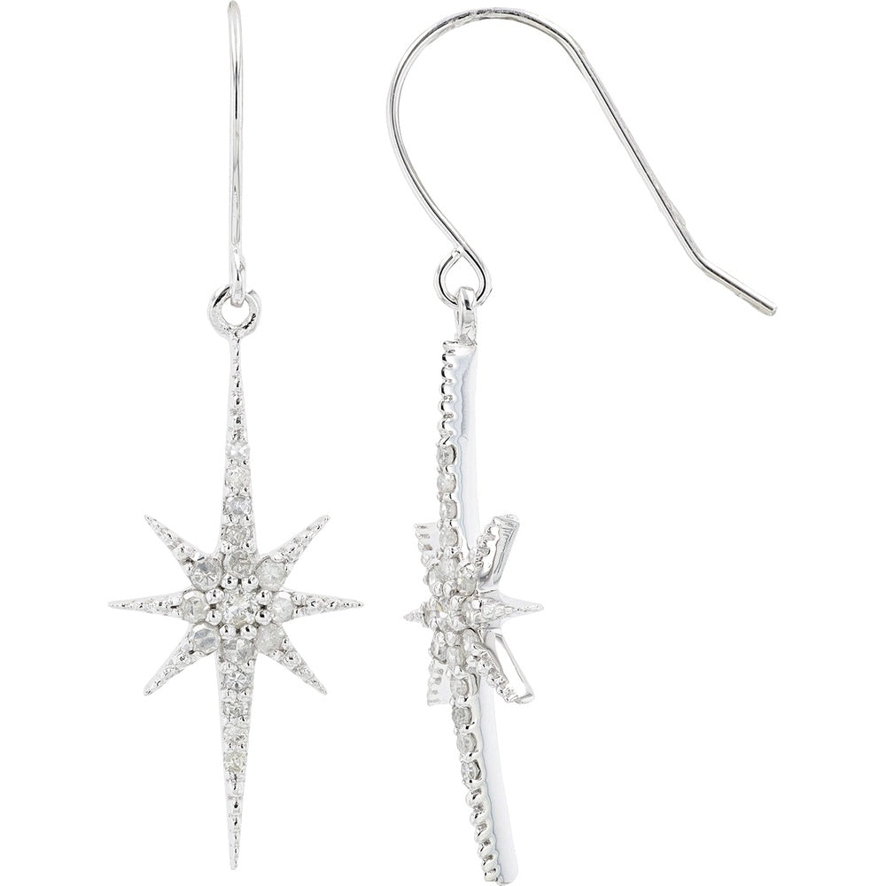 10K White Gold Diamond Star Drop Earrings with Pavé Set Round Diamonds - 0.31 Carat Total Diamond Weight