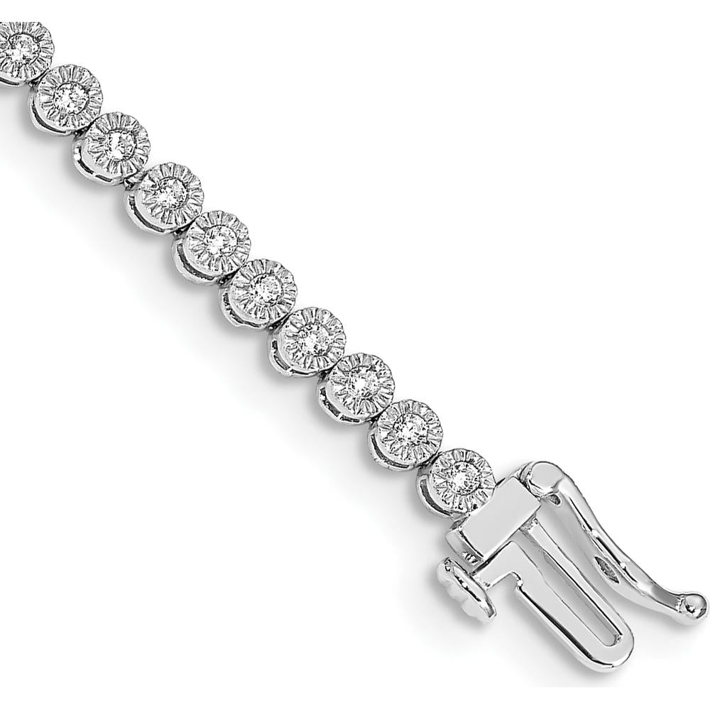 10K White Gold Diamond Tennis Bracelet - 7-Inch Length, Sparkling Natural Diamonds, Rhodium Plated Finish by Oro Pregiato