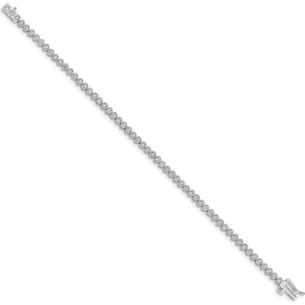 10K White Gold Diamond Tennis Bracelet - 7-Inch Length, Sparkling Natural Diamonds, Rhodium Plated Finish by Oro Pregiato