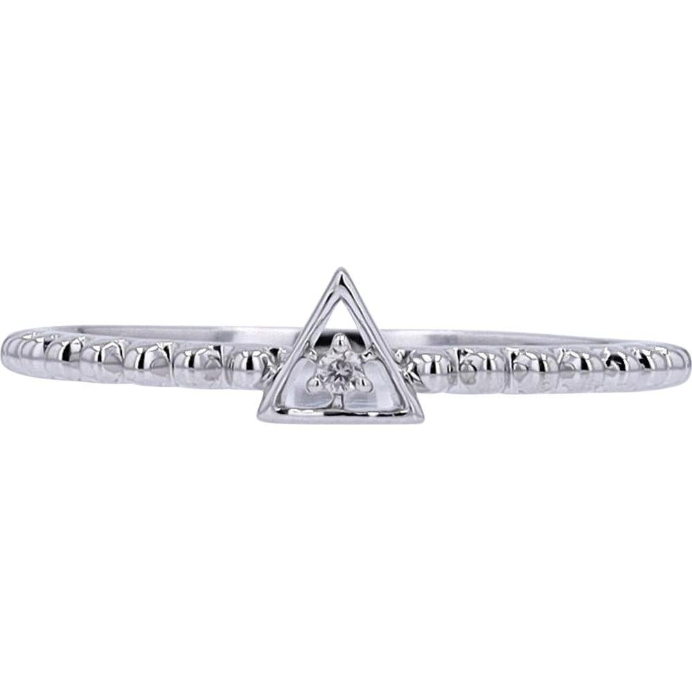 10K White Gold Diamond Triangle Ring with Beaded Band - 0.01 Carat Total Diamond Weight