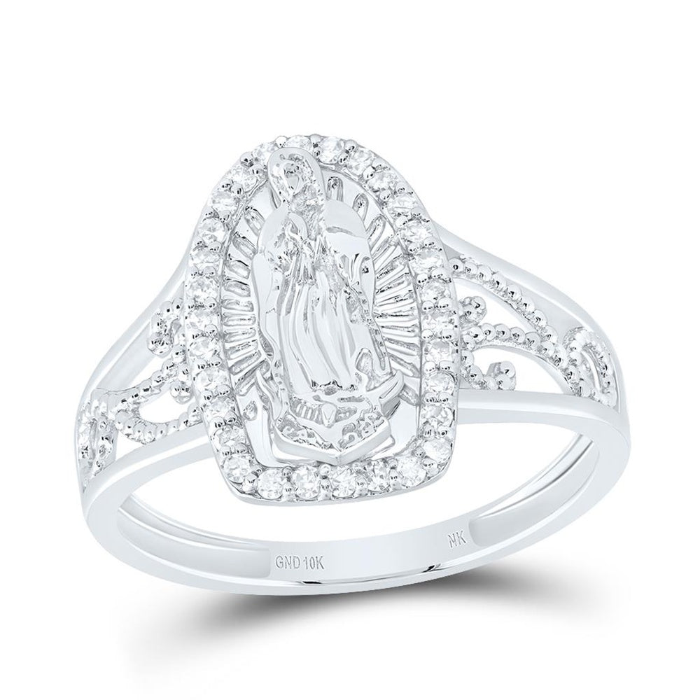 10K White Gold Diamond Virgin Mary Ring - 1/5 Carat Total Diamond Weight