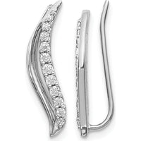 10K White Gold Diamond Wave Ear Climber Earrings - 0.25 Carats Total Diamond Weight by Oro Pregiato
