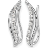 10K White Gold Diamond Wave Ear Climber Earrings - 0.25 Carats Total Diamond Weight by Oro Pregiato