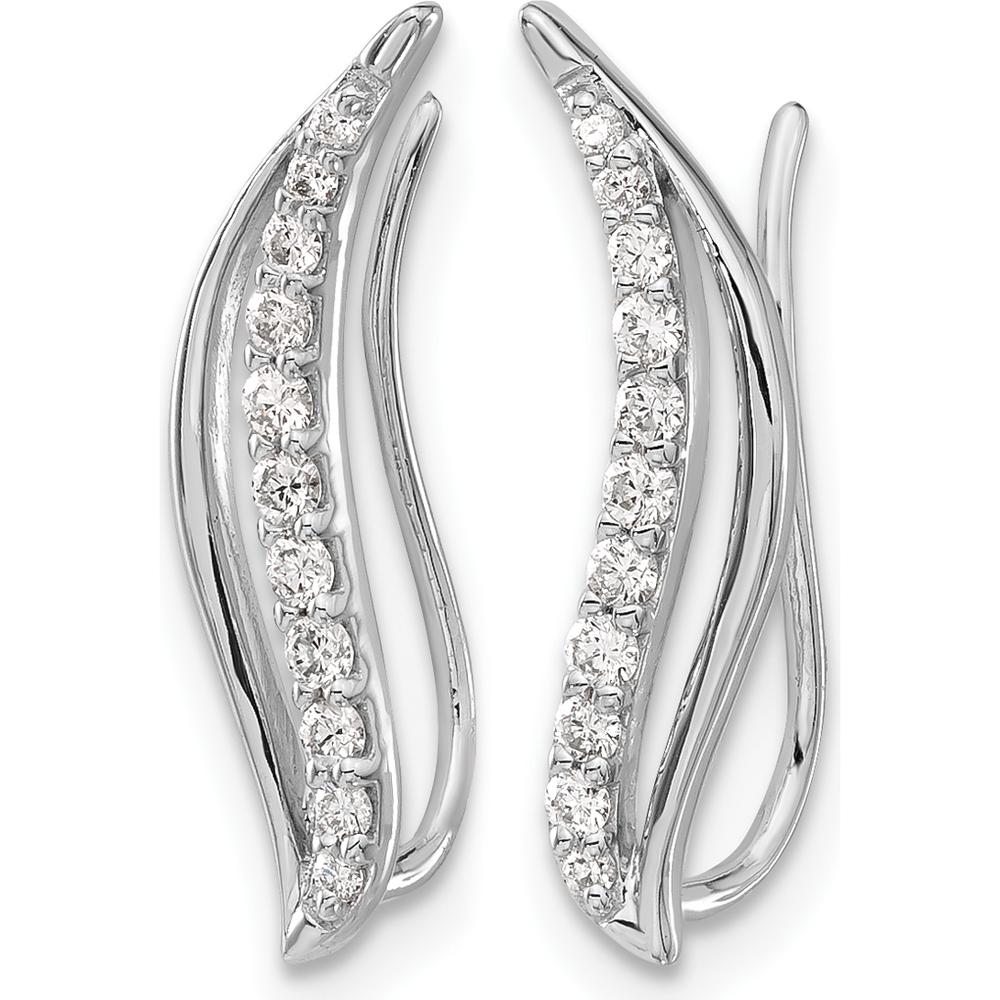 10K White Gold Diamond Wave Ear Climber Earrings - 0.25 Carats Total Diamond Weight by Oro Pregiato