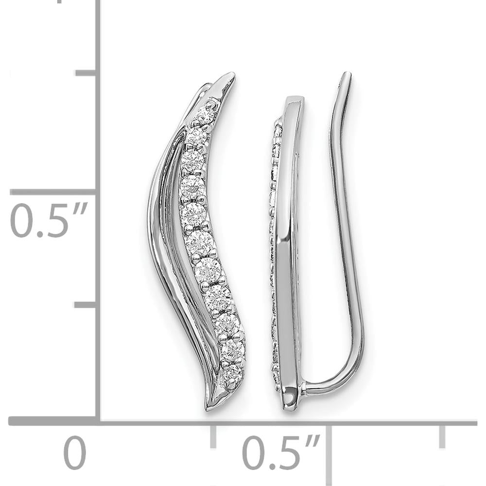 10K White Gold Diamond Wave Ear Climber Earrings - 0.25 Carats Total Diamond Weight by Oro Pregiato