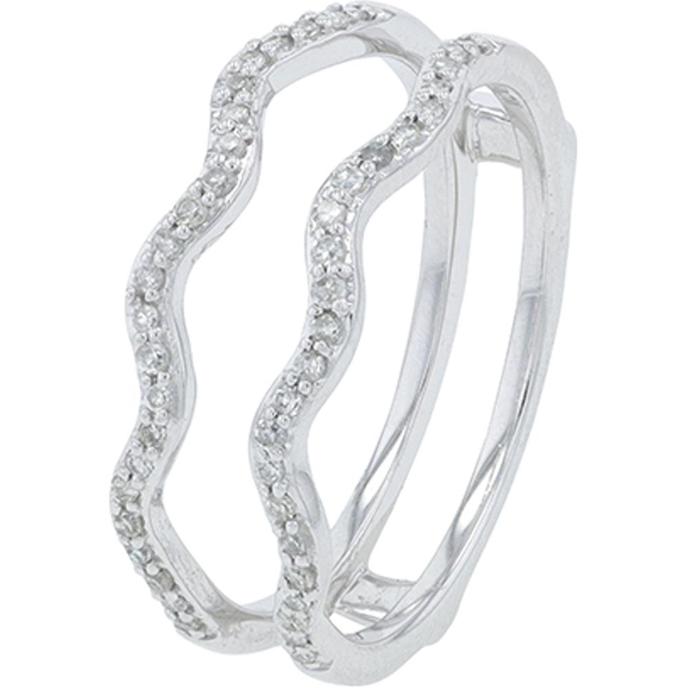 10K White Gold Diamond Wave Ring Guard - 1/5 Carats Total Diamond Weight