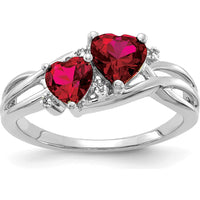 10K White Gold Double Heart Ring with Lab Created Rubies and Round Diamonds - 1.636 Carat Total Ruby Weight, 0.012 Carat Total Diamond Weight by 0