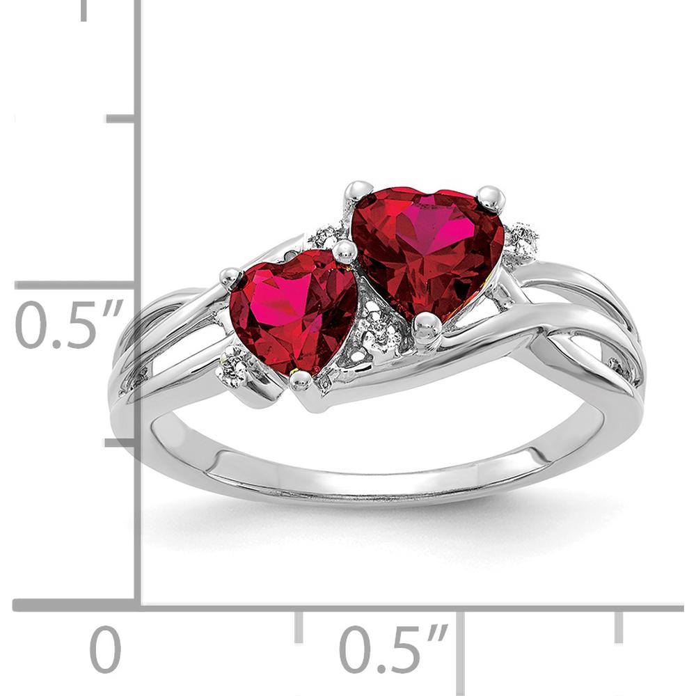 10K White Gold Double Heart Ring with Lab Created Rubies and Round Diamonds - 1.636 Carat Total Ruby Weight, 0.012 Carat Total Diamond Weight by 0