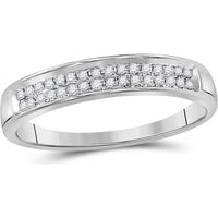 10K White Gold Double-Row Pavé Band Ring with Round Diamonds - 0.10 Carat Total Diamond Weight