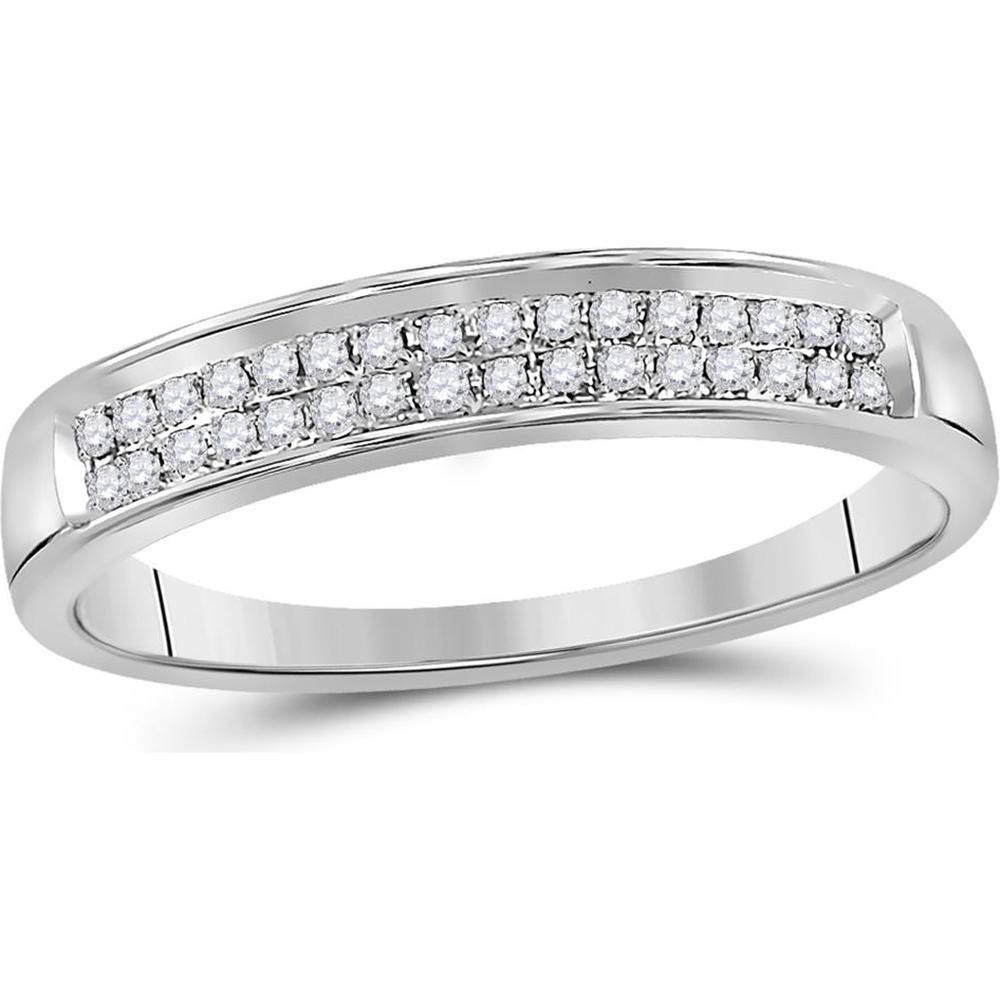 10K White Gold Double-Row Pavé Band Ring with Round Diamonds - 0.10 Carat Total Diamond Weight