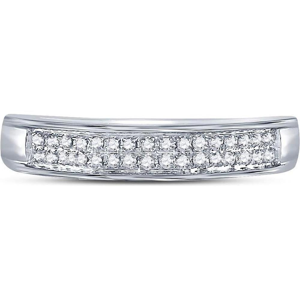 10K White Gold Double-Row Pavé Band Ring with Round Diamonds - 0.10 Carat Total Diamond Weight