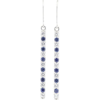 10K White Gold Drop Earrings with Alternating Round Created White and Blue Sapphires - 0.50 Carat Total Gem Weight