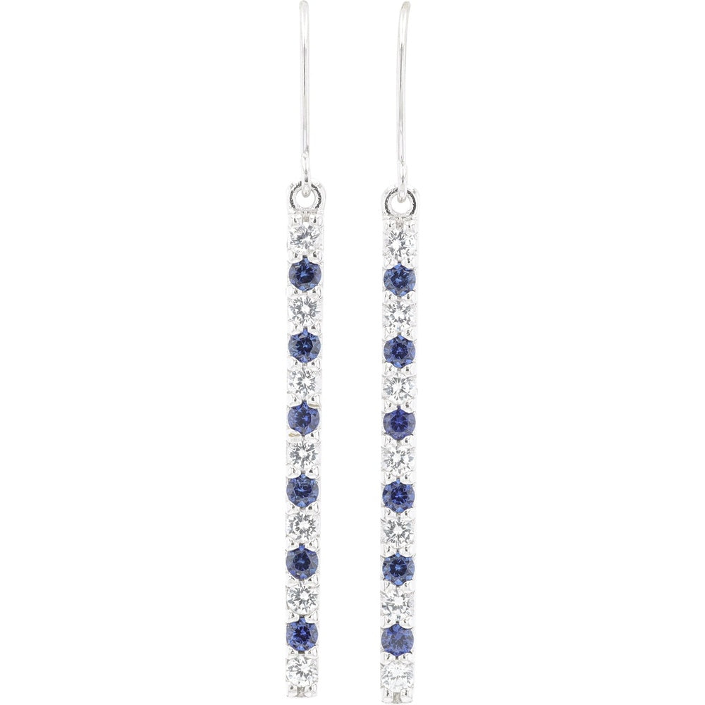 10K White Gold Drop Earrings with Alternating Round Created White and Blue Sapphires - 0.50 Carat Total Gem Weight