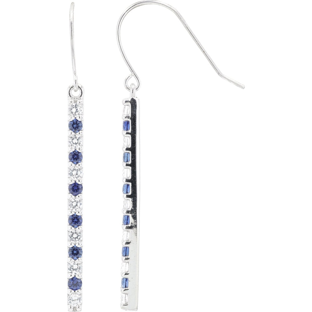 10K White Gold Drop Earrings with Alternating Round Created White and Blue Sapphires - 0.50 Carat Total Gem Weight