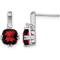 10K White Gold Drop Earrings with Cushion Cut Garnet - 1.25 Carat Total Garnet Weight and Round Diamonds - 0.0222 Carat Total Diamond Weight by Monteluci Fine Jewelry