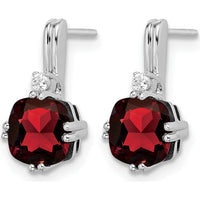 10K White Gold Drop Earrings with Cushion Cut Garnet - 1.25 Carat Total Garnet Weight and Round Diamonds - 0.0222 Carat Total Diamond Weight by Monteluci Fine Jewelry