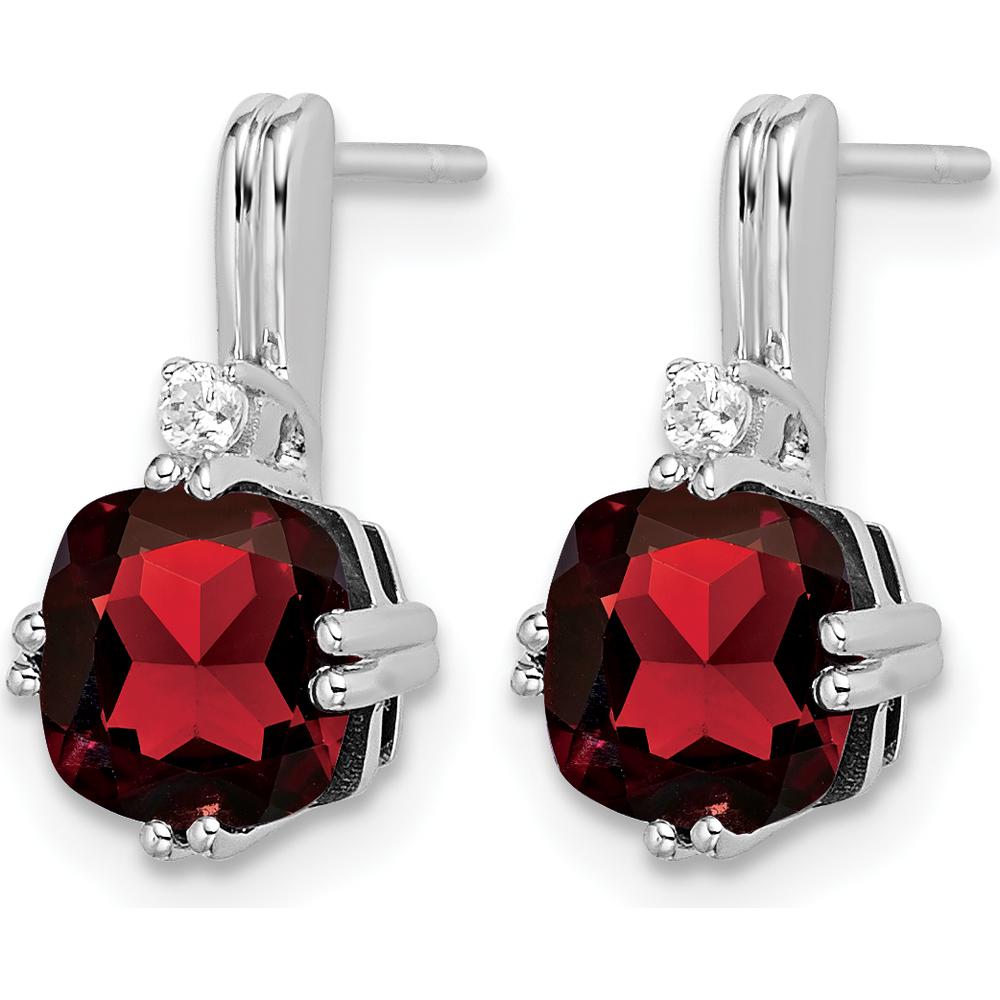 10K White Gold Drop Earrings with Cushion Cut Garnet - 1.25 Carat Total Garnet Weight and Round Diamonds - 0.0222 Carat Total Diamond Weight by Monteluci Fine Jewelry