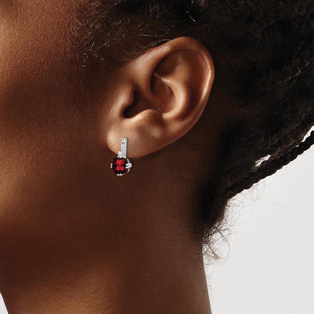 10K White Gold Drop Earrings with Cushion Cut Garnet - 1.25 Carat Total Garnet Weight and Round Diamonds - 0.0222 Carat Total Diamond Weight by Monteluci Fine Jewelry