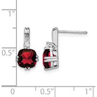 10K White Gold Drop Earrings with Cushion Cut Garnet - 1.25 Carat Total Garnet Weight and Round Diamonds - 0.0222 Carat Total Diamond Weight by Monteluci Fine Jewelry