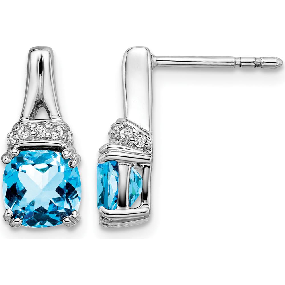 10K White Gold Drop Earrings with Cushion Cut Swiss Blue Topaz - 1.25 Carat Total Blue Topaz and Diamond Accents by Monteluci Fine Jewelry