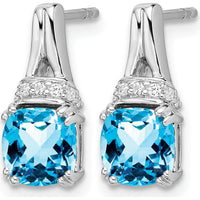 10K White Gold Drop Earrings with Cushion Cut Swiss Blue Topaz - 1.25 Carat Total Blue Topaz and Diamond Accents by Monteluci Fine Jewelry