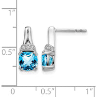 10K White Gold Drop Earrings with Cushion Cut Swiss Blue Topaz - 1.25 Carat Total Blue Topaz and Diamond Accents by Monteluci Fine Jewelry