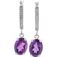 10K White Gold Drop Earrings with Oval Amethysts and Diamond Accents - 2.00 Carat Total Amethyst Weight and 0.06 Carat Total Diamond Weight