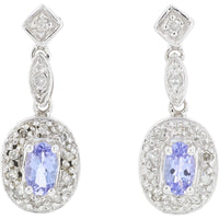 10K White Gold Drop Earrings with Oval Tanzanite and Diamond Accents - 0.50 Carat Total Tanzanite Weight