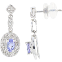10K White Gold Drop Earrings with Oval Tanzanite and Diamond Accents - 0.50 Carat Total Tanzanite Weight