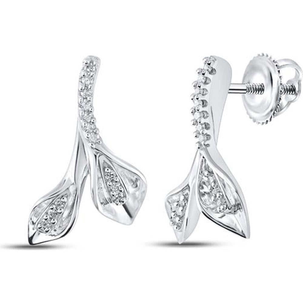 10K White Gold Drop Earrings with Prong-Set Round Diamonds - 0.10 Carat Total Diamond Weight
