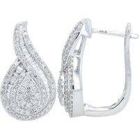 10K White Gold Drop Earrings with Round-Cut Diamonds - 1.00 Carat Total Diamond Weight