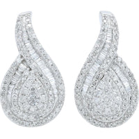 10K White Gold Drop Earrings with Round-Cut Diamonds - 1.00 Carat Total Diamond Weight