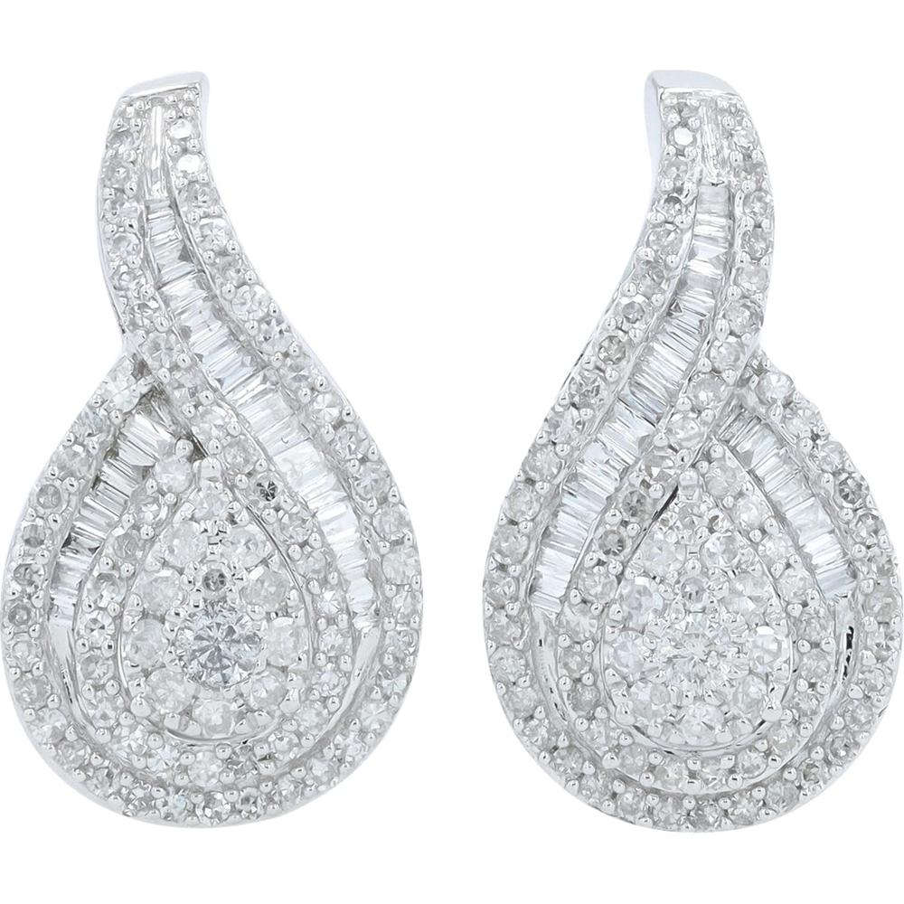 10K White Gold Drop Earrings with Round-Cut Diamonds - 1.00 Carat Total Diamond Weight