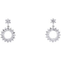 10K White Gold Drop Earrings with Star Stud and Halo Round Diamonds - 0.50 Carat Total Diamond Weight