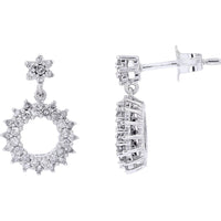 10K White Gold Drop Earrings with Star Stud and Halo Round Diamonds - 0.50 Carat Total Diamond Weight