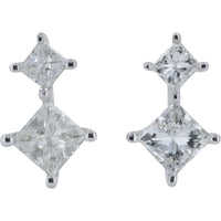 10K White Gold Dual Princess-Cut Diamond Drop Earrings - 0.50 Carat Total Diamond Weight