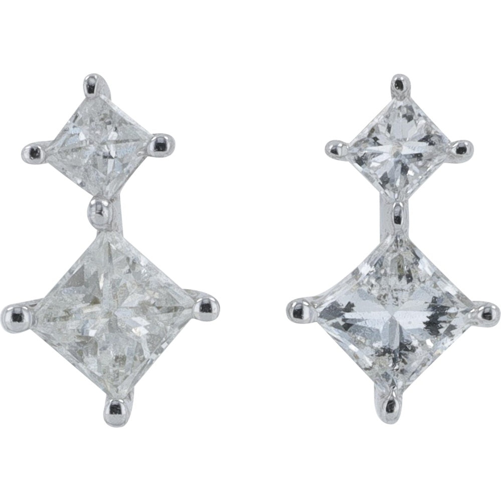 10K White Gold Dual Princess-Cut Diamond Drop Earrings - 0.50 Carat Total Diamond Weight