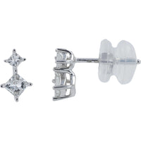 10K White Gold Dual Princess-Cut Diamond Drop Earrings - 0.50 Carat Total Diamond Weight