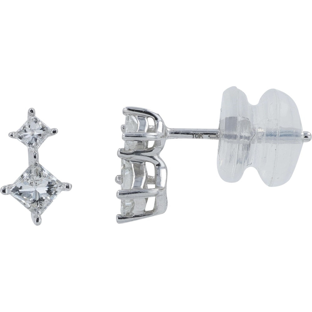 10K White Gold Dual Princess-Cut Diamond Drop Earrings - 0.50 Carat Total Diamond Weight