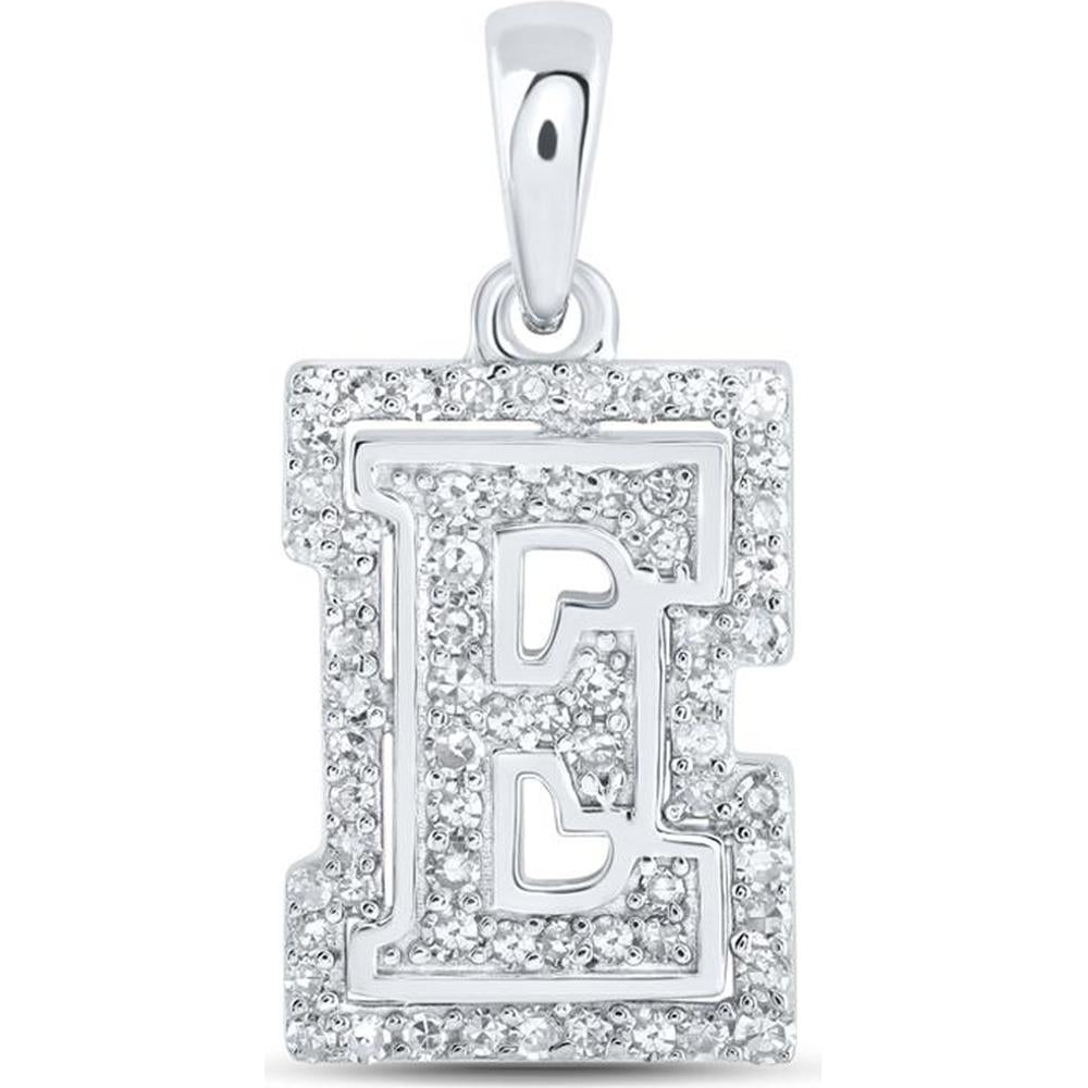 10K White Gold E Initial Pendant with Prong-Set Round Diamonds - 0.20 Carat Total Diamond Weight